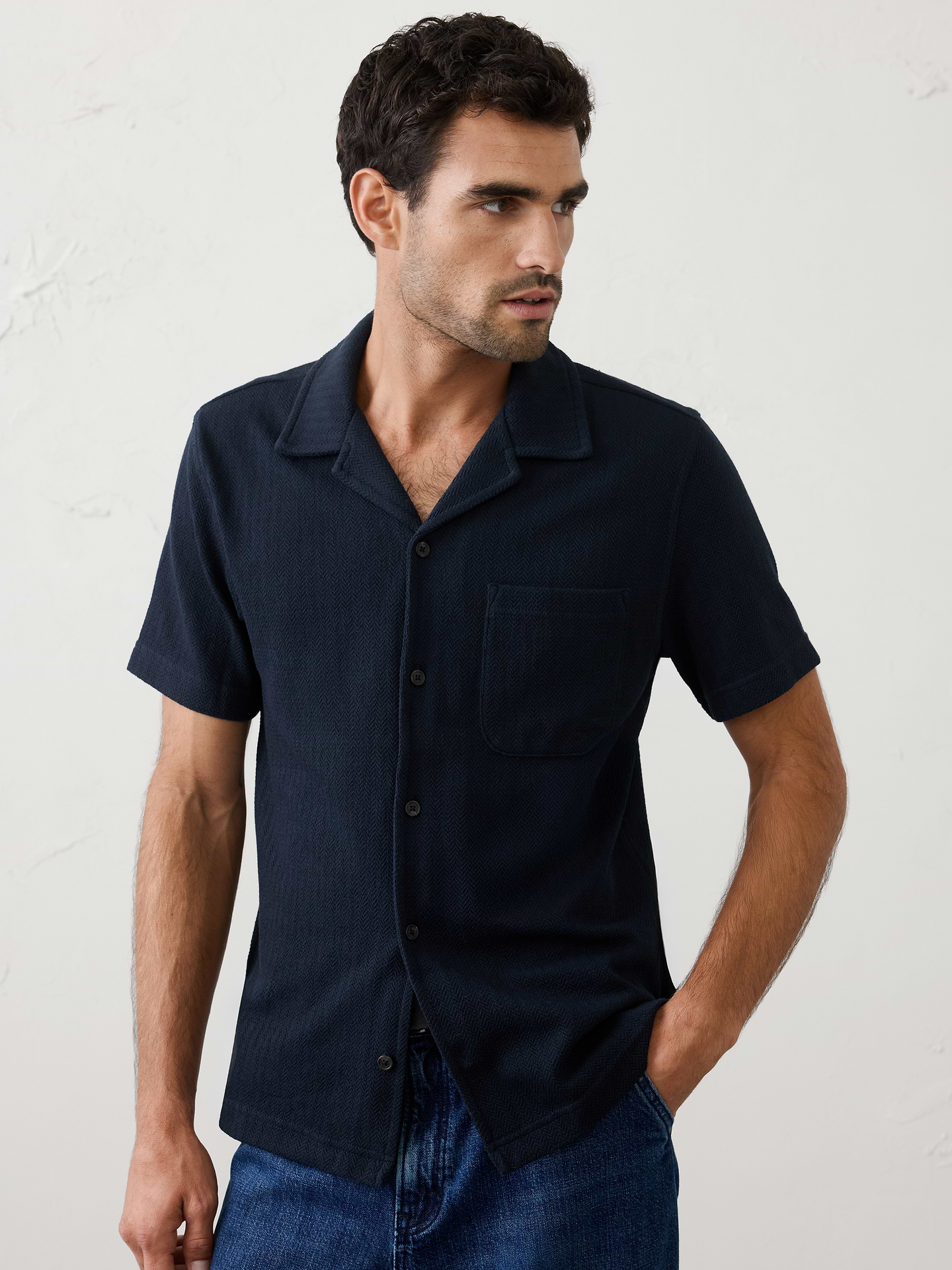 Image number 1 showing, Standard-Fit Knit Herringbone Shirt