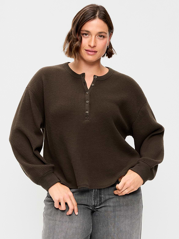 Long-Sleeve Crew-Neck Henley T-Shirt