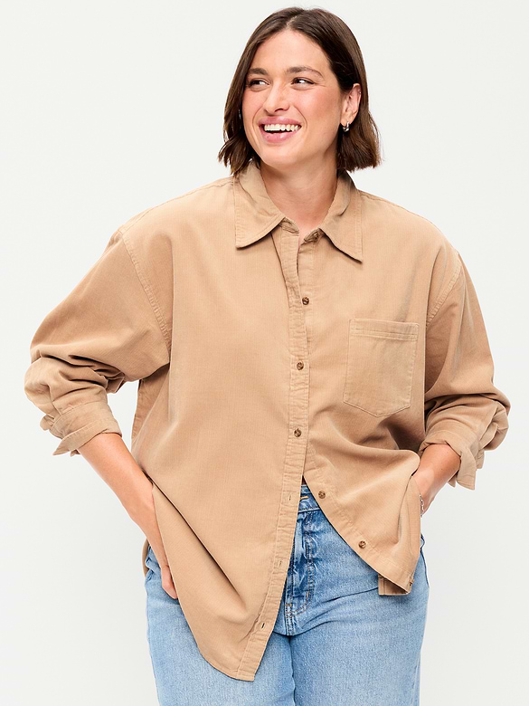 Oversized Boyfriend Button-Down Corduroy Shirt