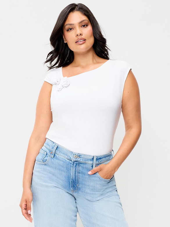 Gathered-Shoulder Rosette Top