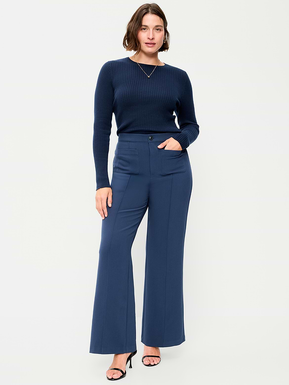 High-Waisted Patch Pocket Flare Pants