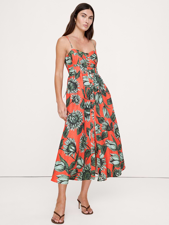 Robe corset boutonnée en lin
