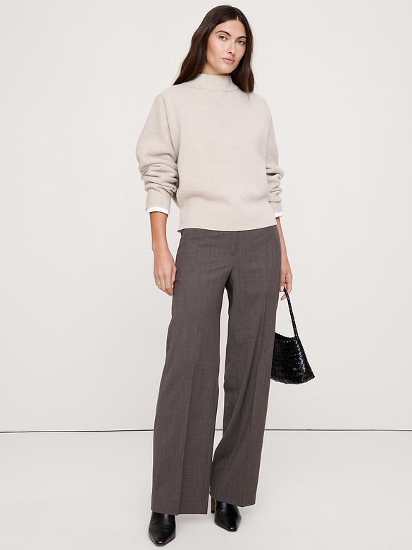 Mid-Rise Wide-Leg Italian Lightweight Wool Pant