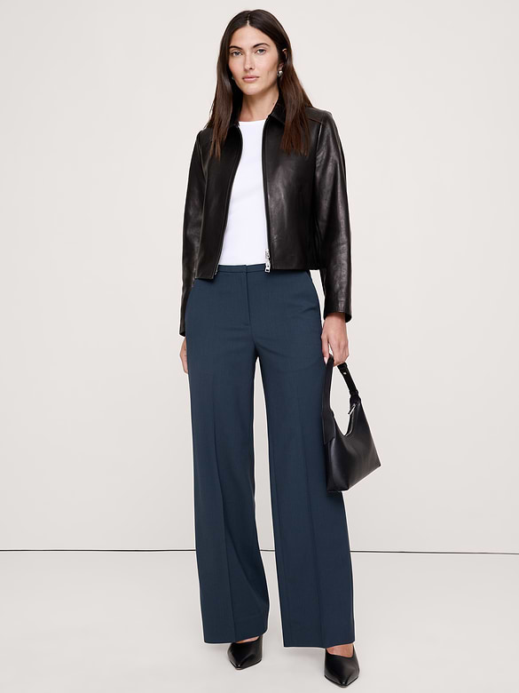 Mid-Rise Wide-Leg Italian Lightweight Wool Pant