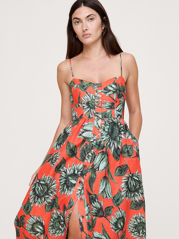 Robe corset boutonnée en lin
