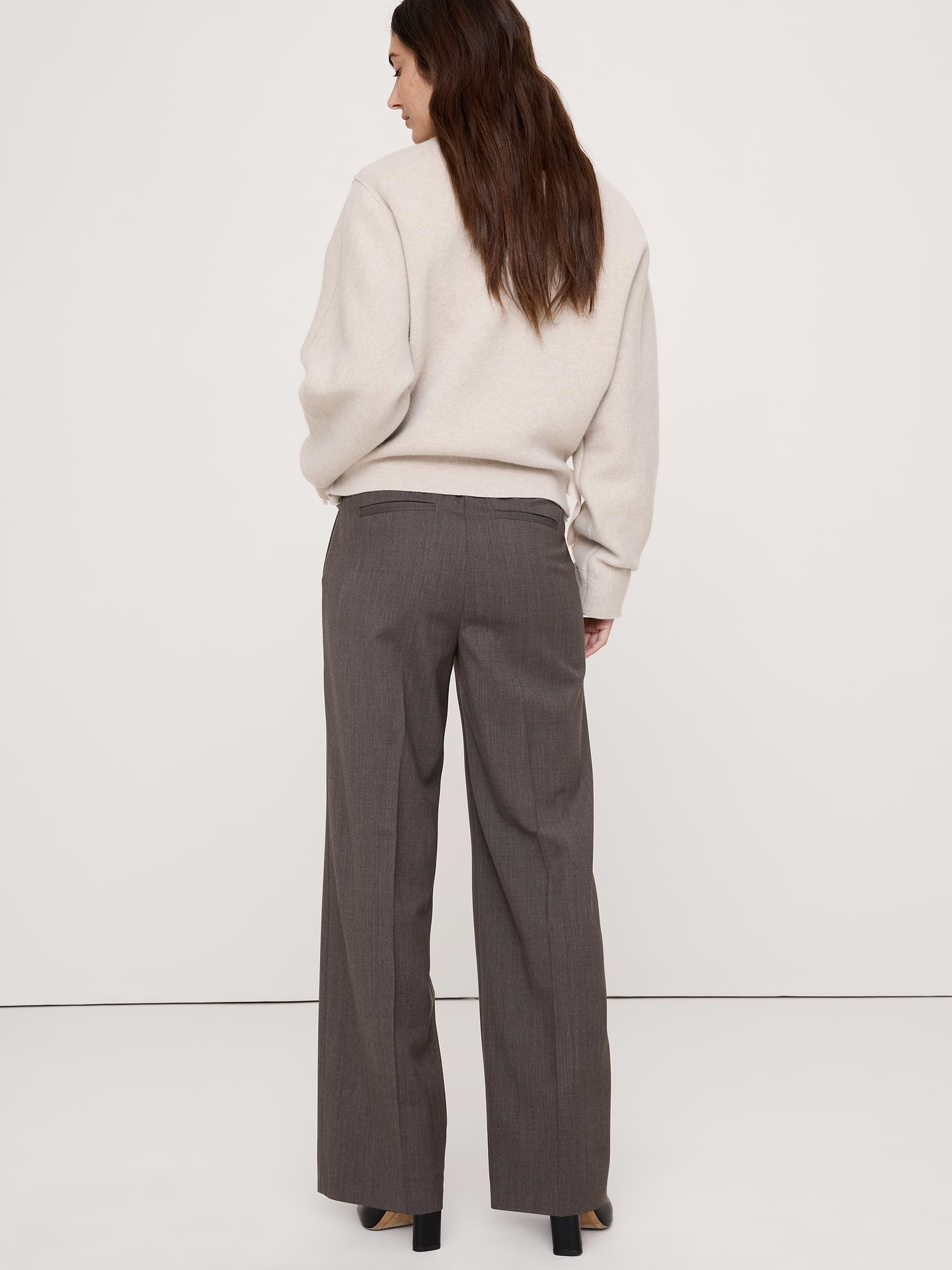 Image 2 of 8, Mid-Rise Wide-Leg Italian Lightweight Wool Pant