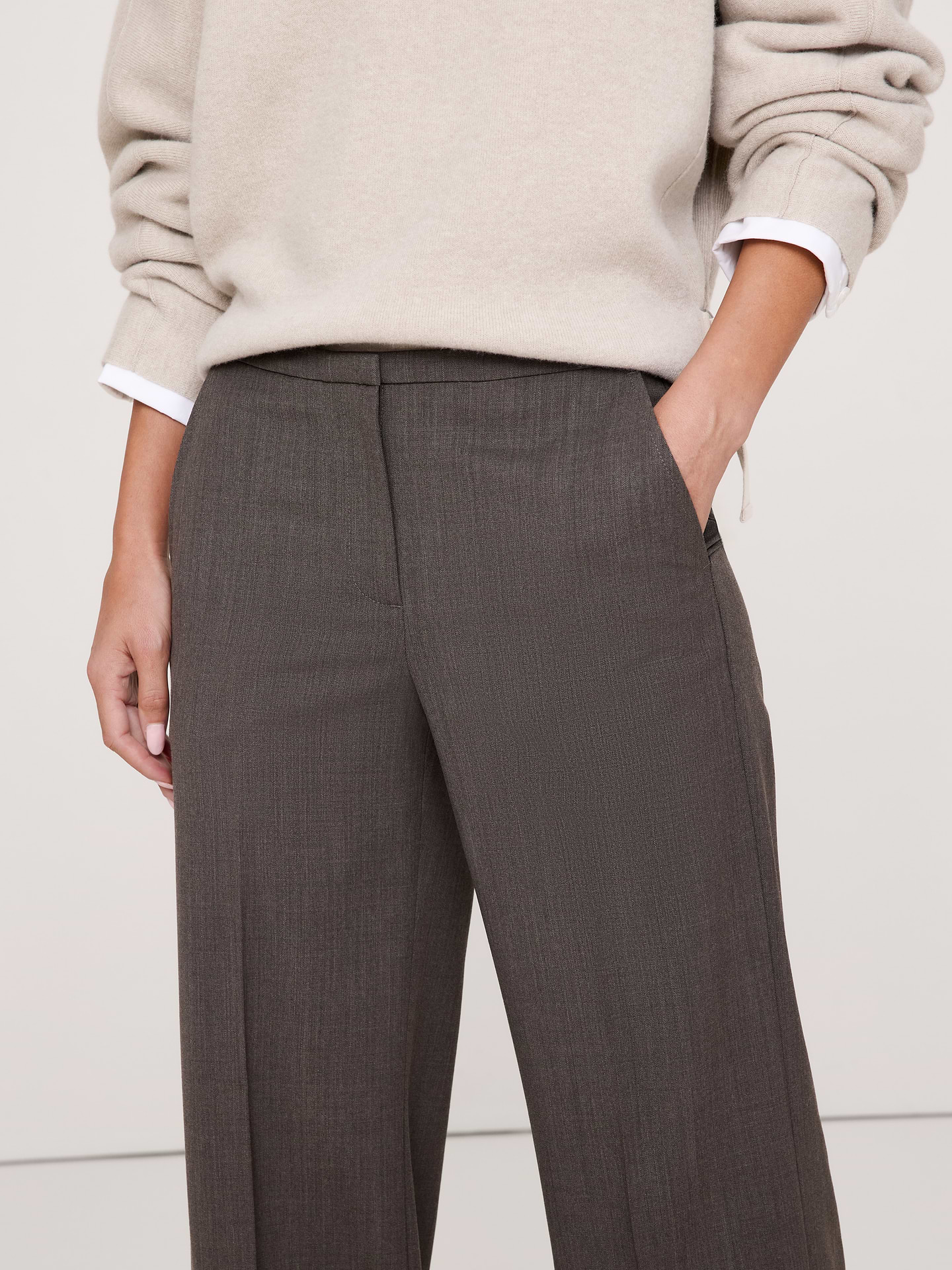 Image 3 of 8, Mid-Rise Wide-Leg Italian Lightweight Wool Pant