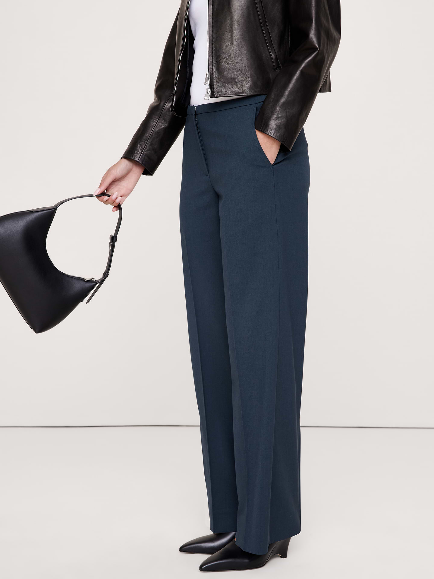 Image 6 of 8, Mid-Rise Wide-Leg Italian Lightweight Wool Pant