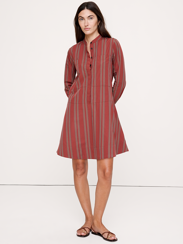 Cotton Trapeze Mini Shirt Dress