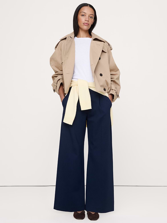 High-Rise Wide-Leg Drapey Ponte Pull-On Pant