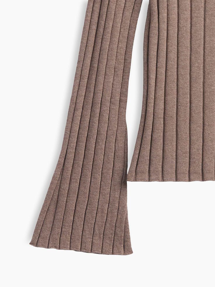 Image 4 of 5, Ribbed Bell Sleeve Boatneck Sweater