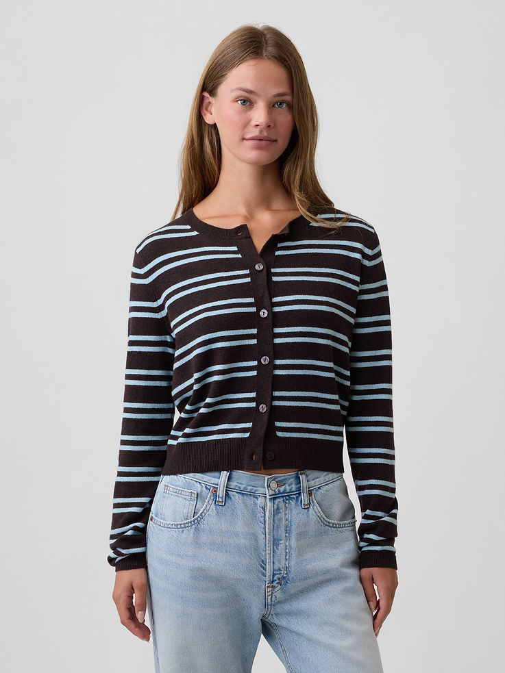 Image 1 of 5, Plush like cashmere. Easier than anything. With a lightweight layer-able feel & brushed for softness., Soft cotton-blend knit., Long sleeves with ribbed cuffs., Ribbed crewneck, button front., Ribbed hem., Select styles have allover print, stripes, or argyle pattern., Product #1177179