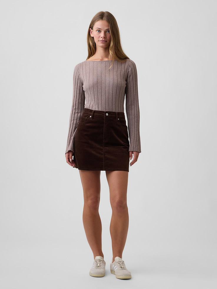 Image 3 of 5, Ribbed Bell Sleeve Boatneck Sweater