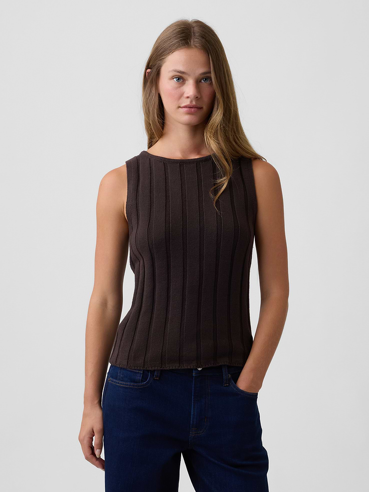 Image 1 of 5, Ribbed cotton knit., Sleeveless., Boatneck., Product #1186888