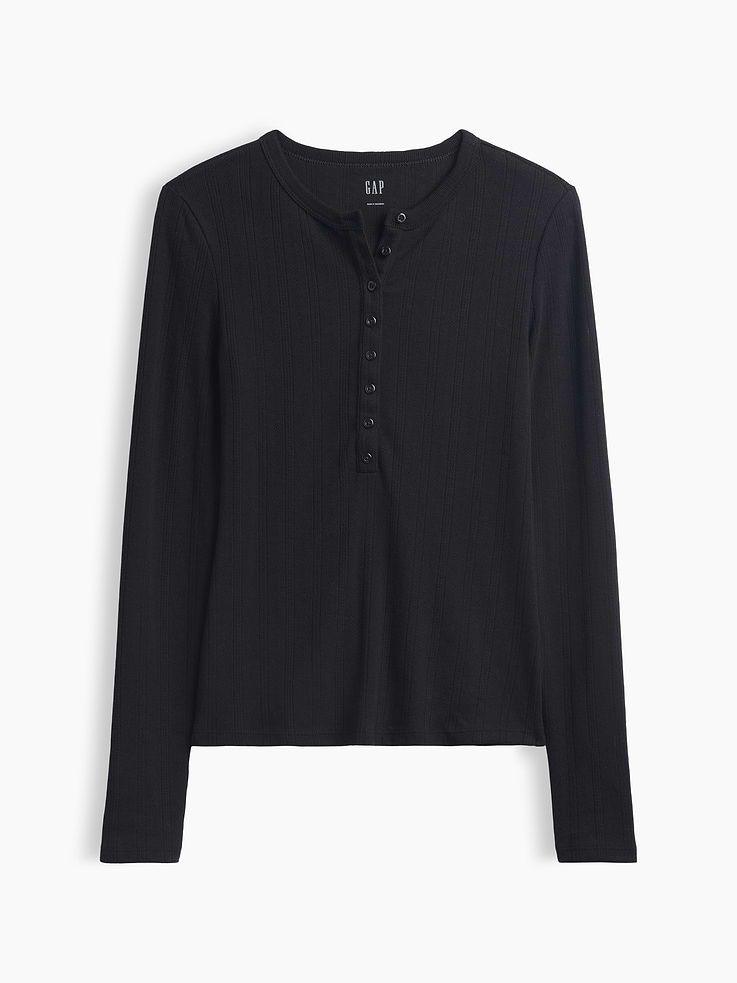 Image 5 of 5, Pointelle Henley T-Shirt