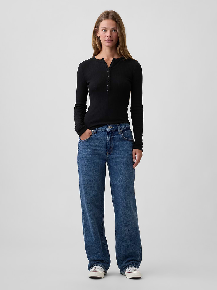 Image 3 of 5, Pointelle Henley T-Shirt