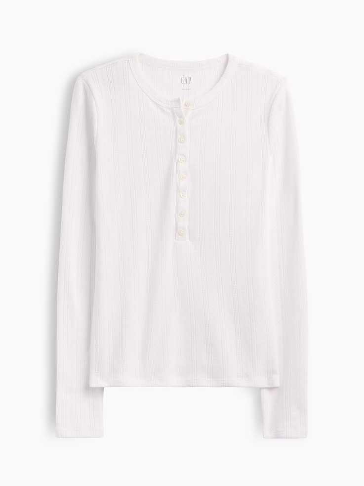 Image 5 of 5, Pointelle Henley T-Shirt