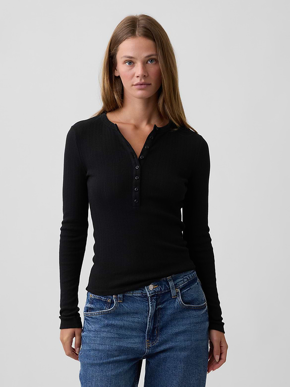 Pointelle Henley T-Shirt