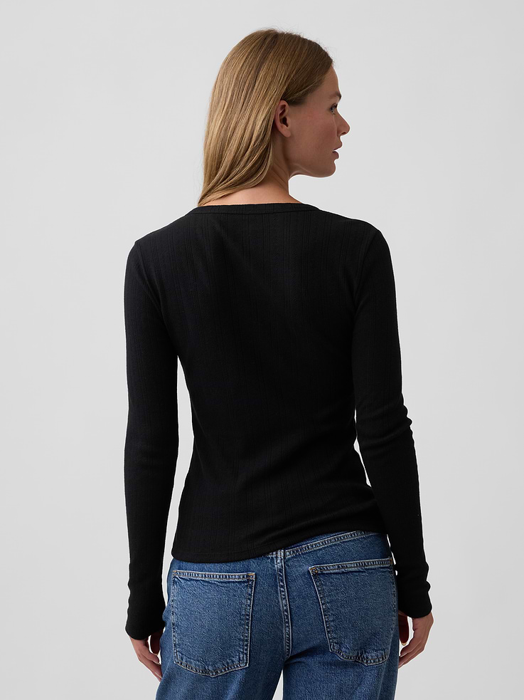 Image 2 of 5, Pointelle Henley T-Shirt