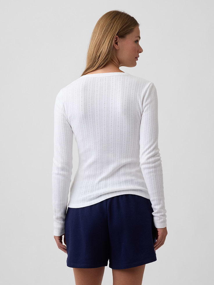 Image 2 of 5, Pointelle Henley T-Shirt