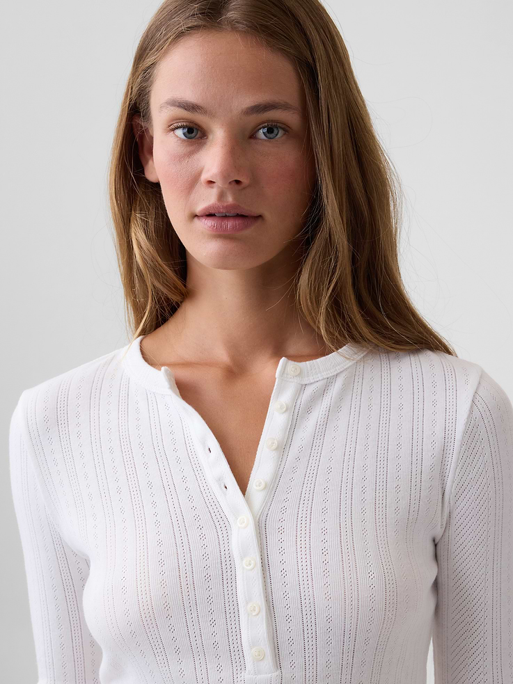 Image 4 of 5, Pointelle Henley T-Shirt