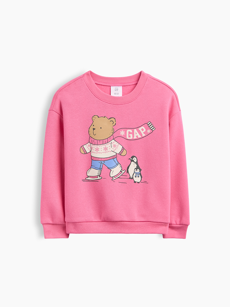 Image 1 of 3, Soft, comfy fleece., Dropped shoulder, long sleeves with banded cuffs., Crewneck., Gap logo at front., Banded hem., Product #1184557