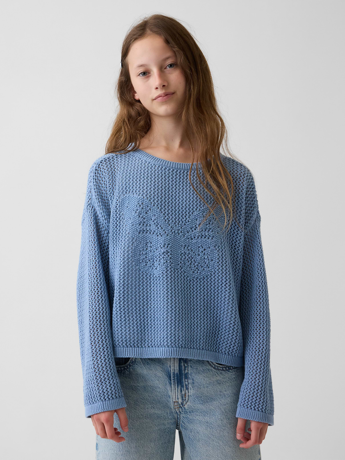 Kids 100% Cotton Crochet Oversized Graphic Sweater