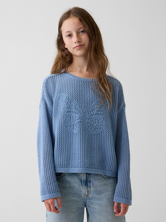 Kids 100% Cotton Crochet Oversized Graphic Sweater