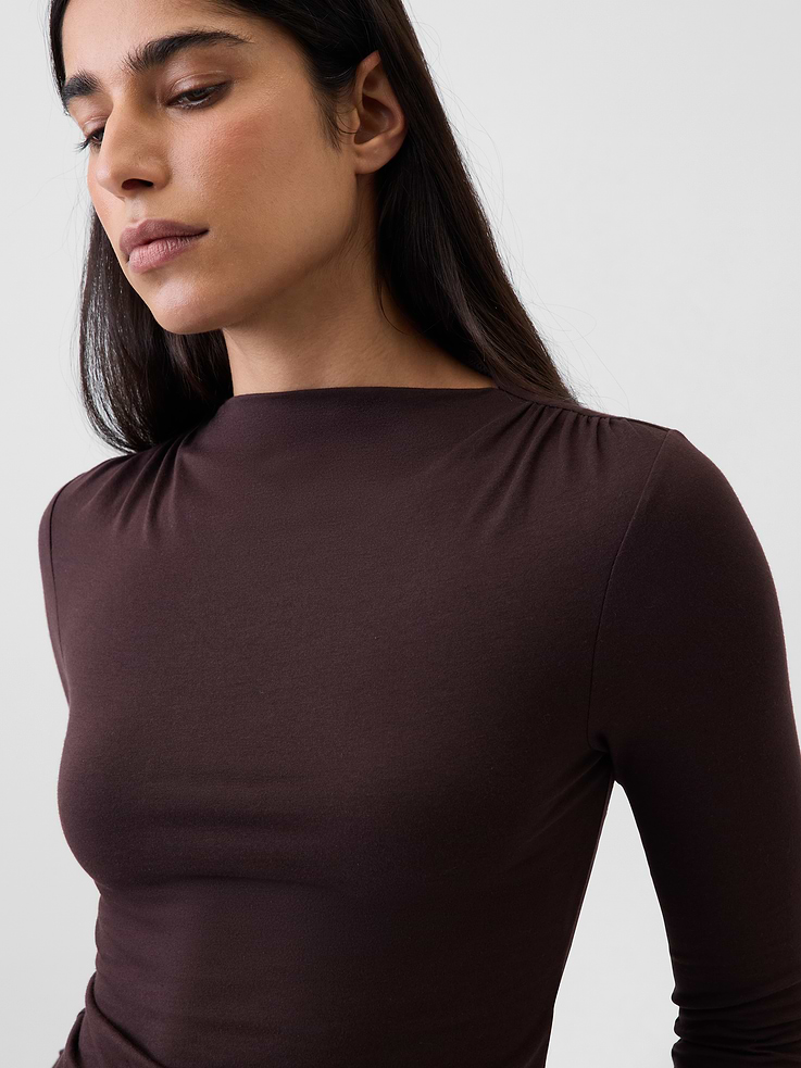 Image number 4 showing, CloseKnit Jersey Funnel-Neck Ruched T-Shirt
