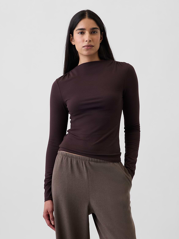 CloseKnit Jersey Funnel-Neck Ruched T-Shirt