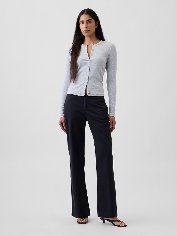 Image 1 of 6, Smooth, stretch cotton relaxed flare pants., Concealed zipper with hook-and-eye closures., Side on-seam pockets, back welt pockets., Product #1187808