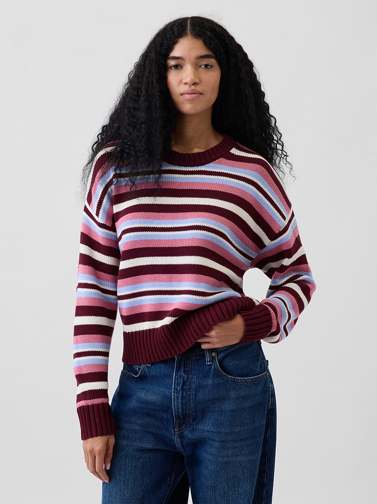 Image number 1 showing, 100% Cotton Oversized Crop Sweater