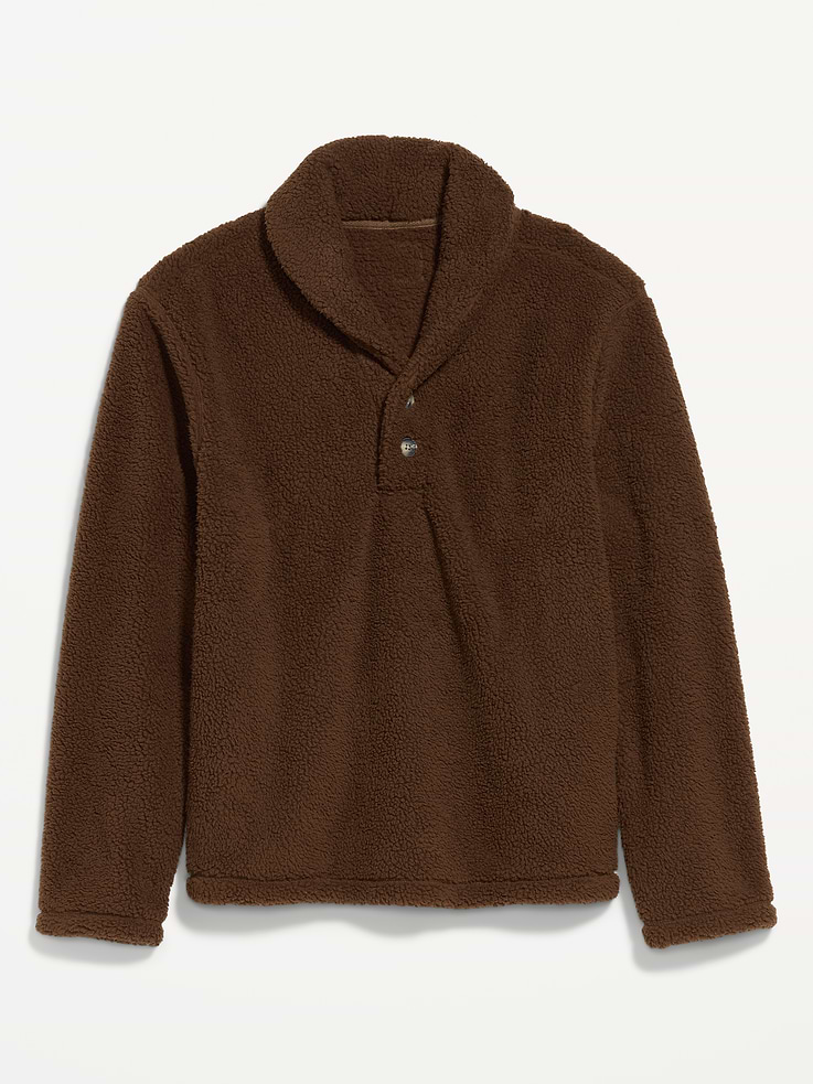 Image 4 of 4, Shawl-Collar Sherpa Pullover