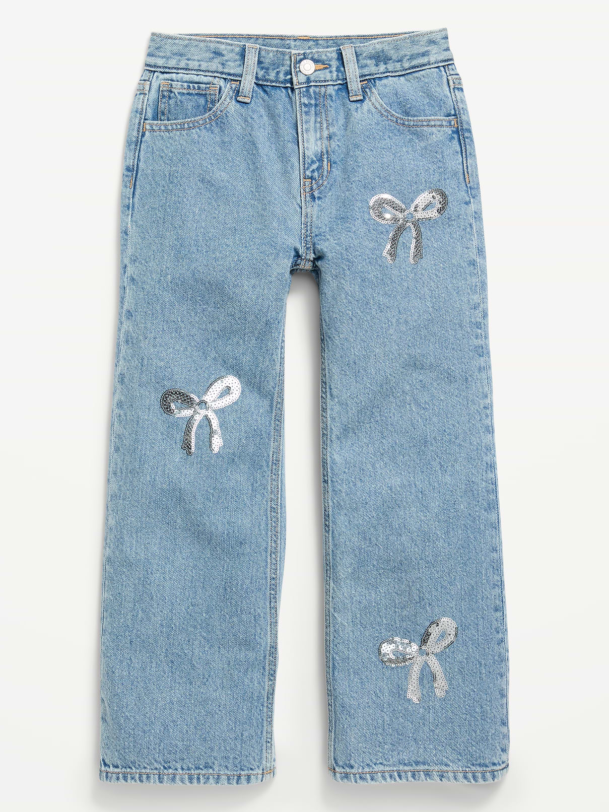 Image 4 of 5, High-Waisted Baggy Embellished Wide-Leg Jeans for Girls