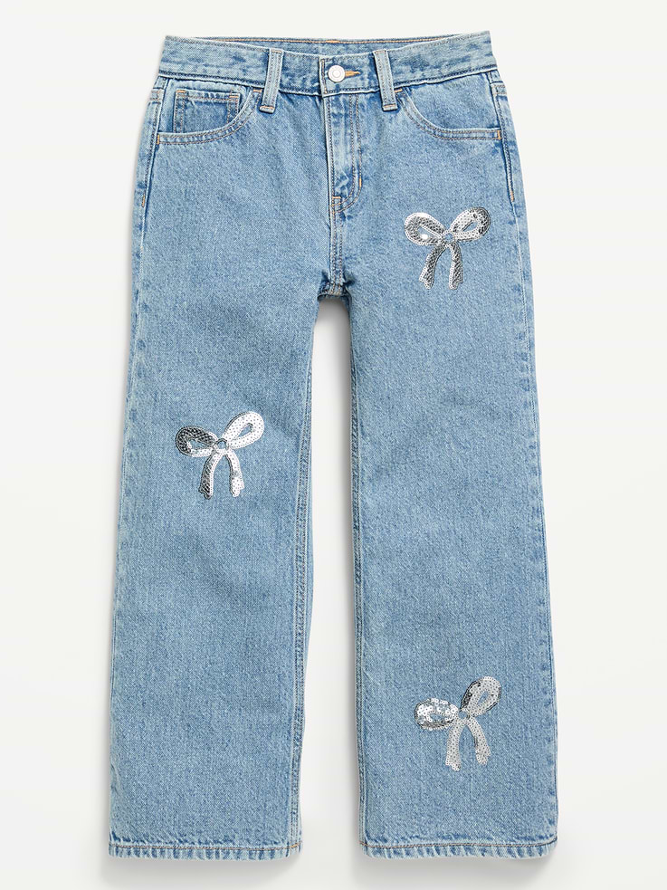 Image 4 of 5, High-Waisted Baggy Embellished Wide-Leg Jeans for Girls