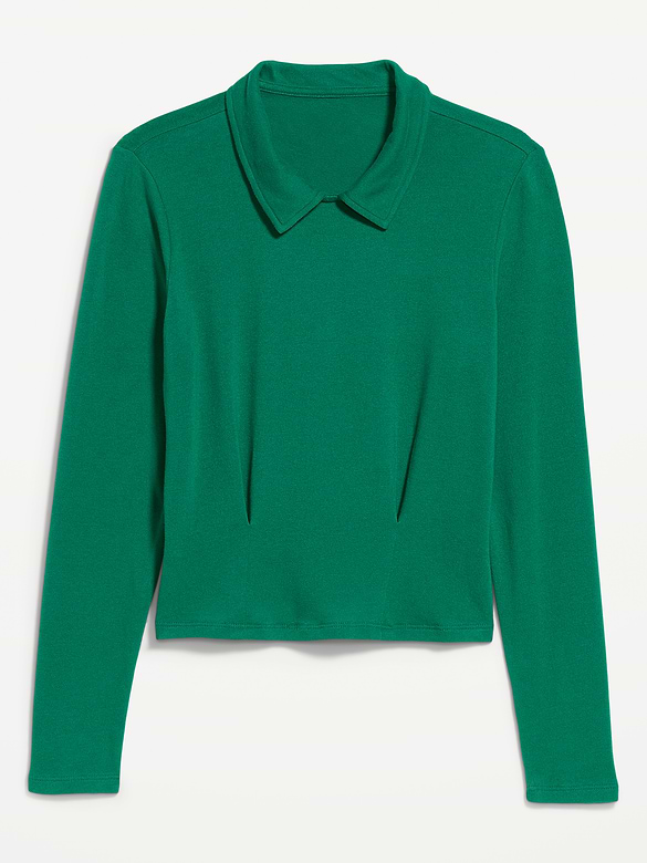 Long-Sleeve Brushed-Jersey Polo Top
