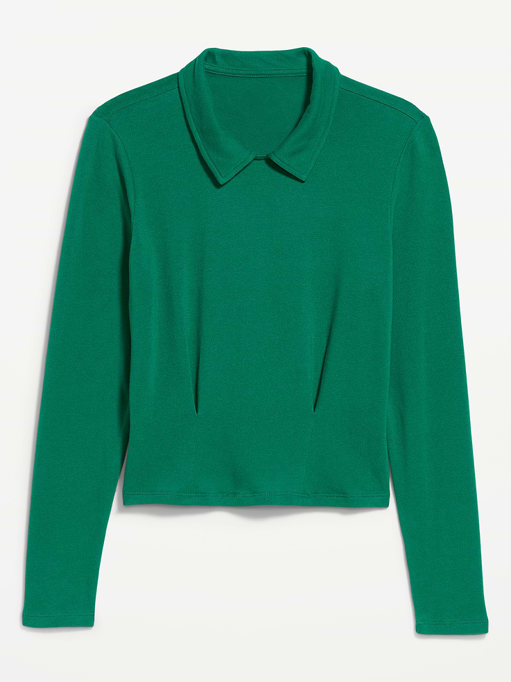Image 2 of 4, Long-Sleeve Brushed-Jersey Polo Top