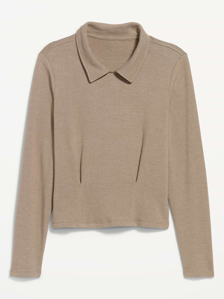 Image 4 of 6, Long-Sleeve Brushed-Jersey Polo Top