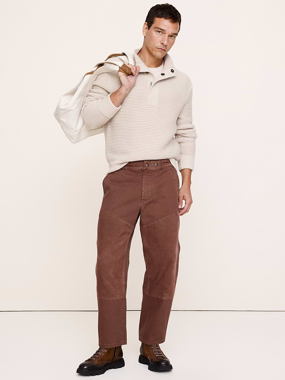 Relaxed Mixed Media Barrel Pant