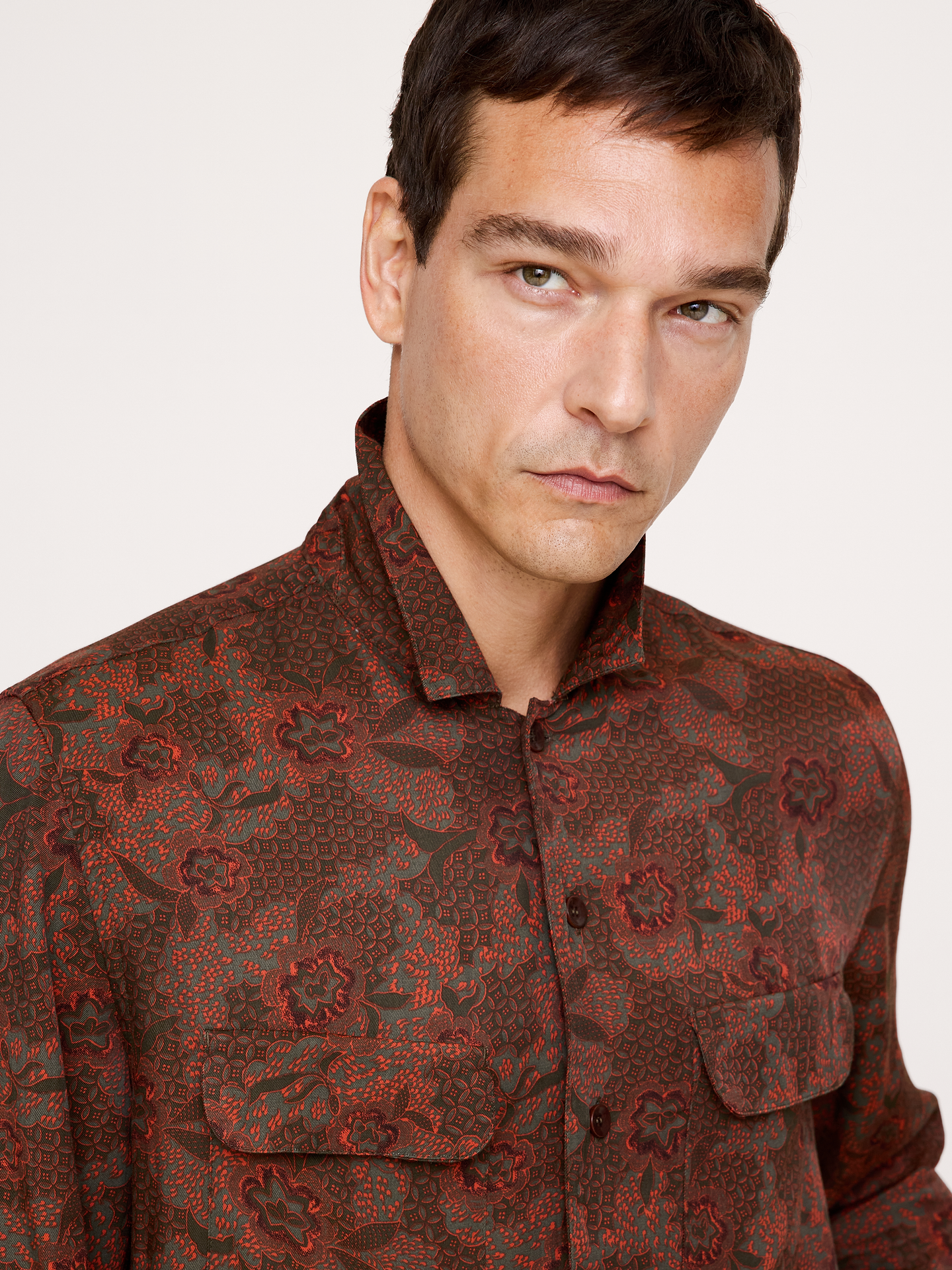 Image 4 of 5, Standard-Fit Drapey Floral Resort Shirt