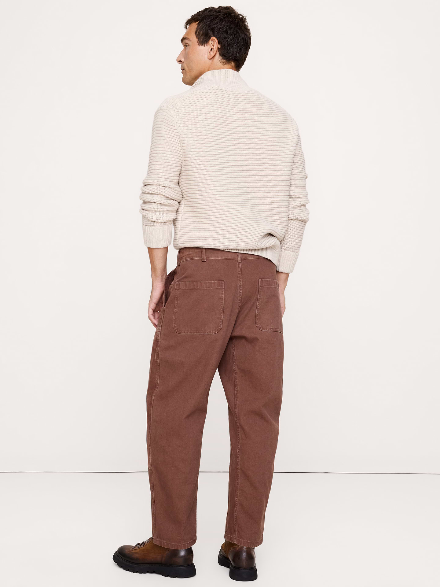 L'image numéro 6 présente Pantalon à coupe baril décontractée en matières mixtes