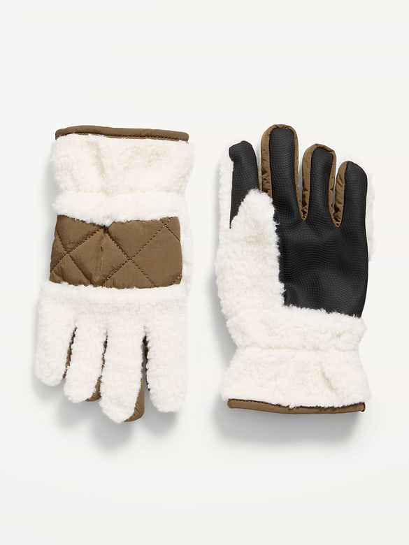 Cozy Sherpa Quilted Gloves for Kids