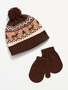 Image 1 of 1, rolled brim, pom pom at crown, rib-knit, matching mittens, Product #1185013