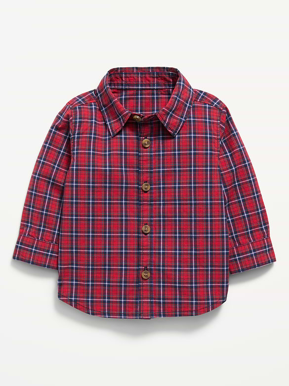 Long-Sleeve Plaid Poplin Shirt for Baby