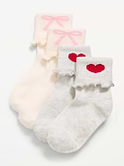 Image 1 of 2, pack includes 3 pairs of crew socks, elasticized openings, ruffled lettuce-edged cuffs, notched seams at toe and heel, Product #1185022