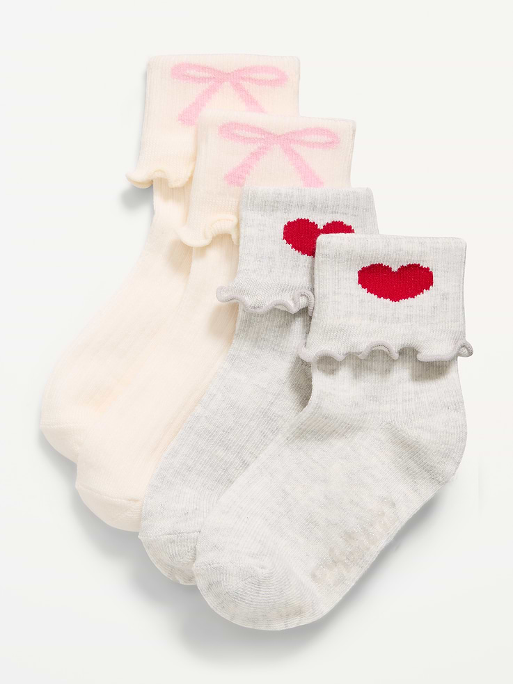 Image 1 de 2, Paquet de 3 paires de chaussettes., Ouvertures élastiques., Extrémités ondulées à volants., Coutures à encoches sur le talon et la pointe., Produit #1185022