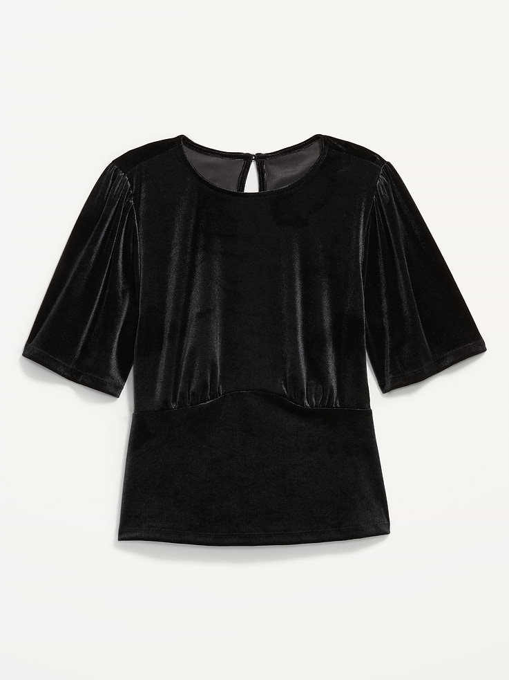 Image 4 of 4, Velvet Flutter-Sleeve Empire-Waist Top