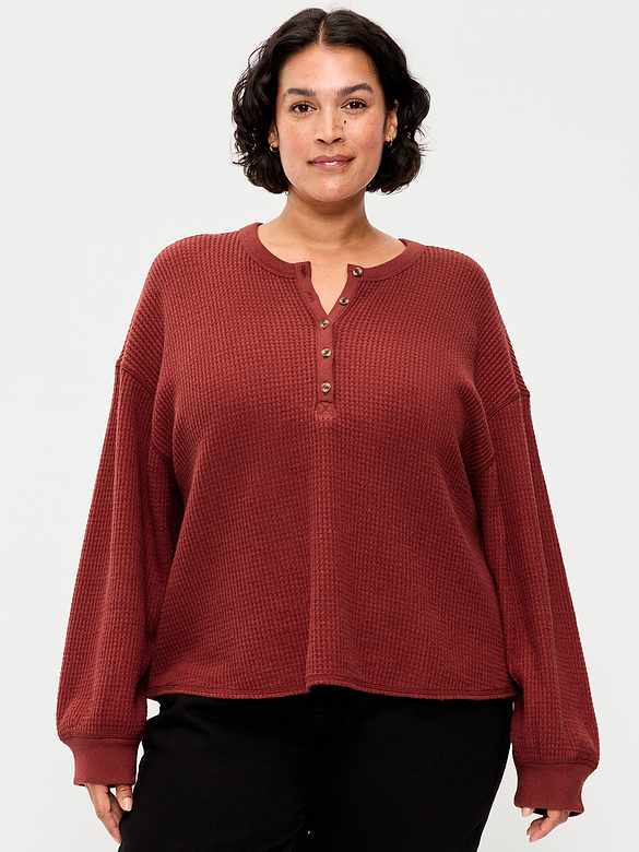 Long-Sleeve Crew-Neck Henley T-Shirt