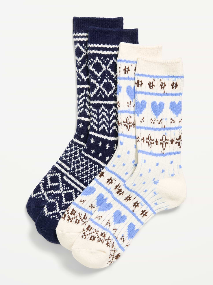 Image 1 de 2, Paquet de 2 paires de chaussettes à motifs variés., Ouverture en tricot côtelé., Coutures crantées pour un confort accru., Produit #908036