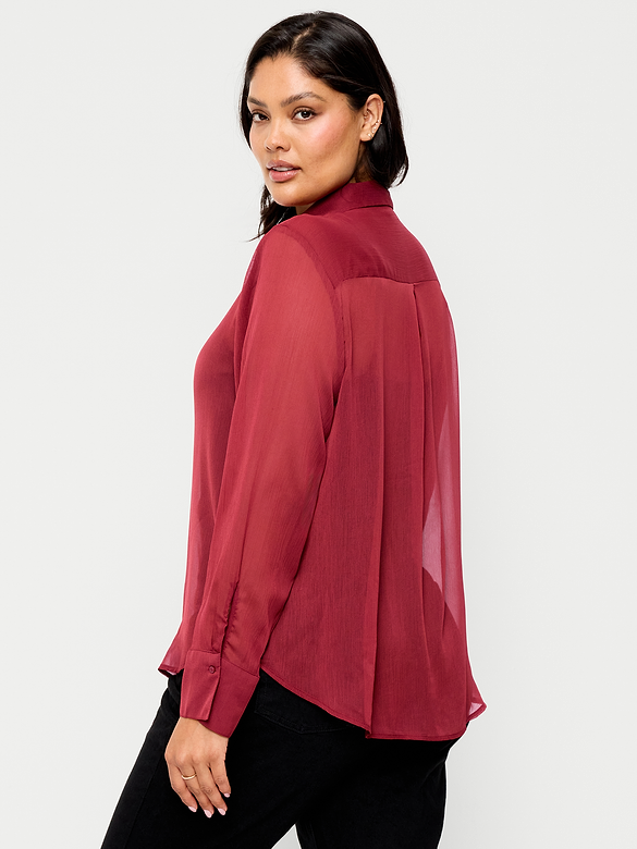 Chiffon Sheer Button-Down Shirt